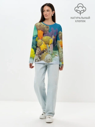 Лонгслив женский. Хлопок / Морской мир