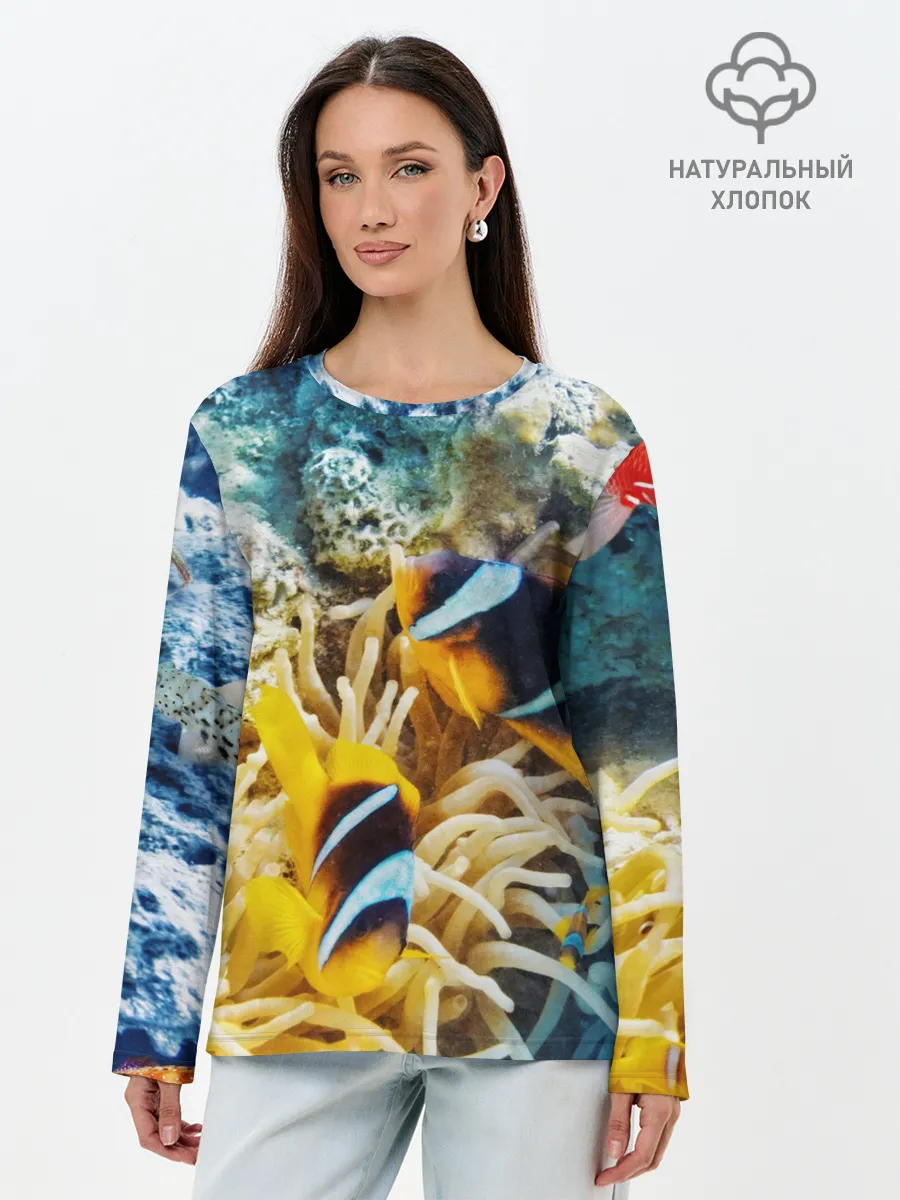 Лонгслив женский. Хлопок / Морской мир