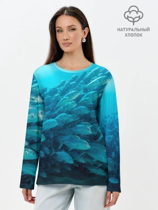 Лонгслив женский. Хлопок / Морской мир