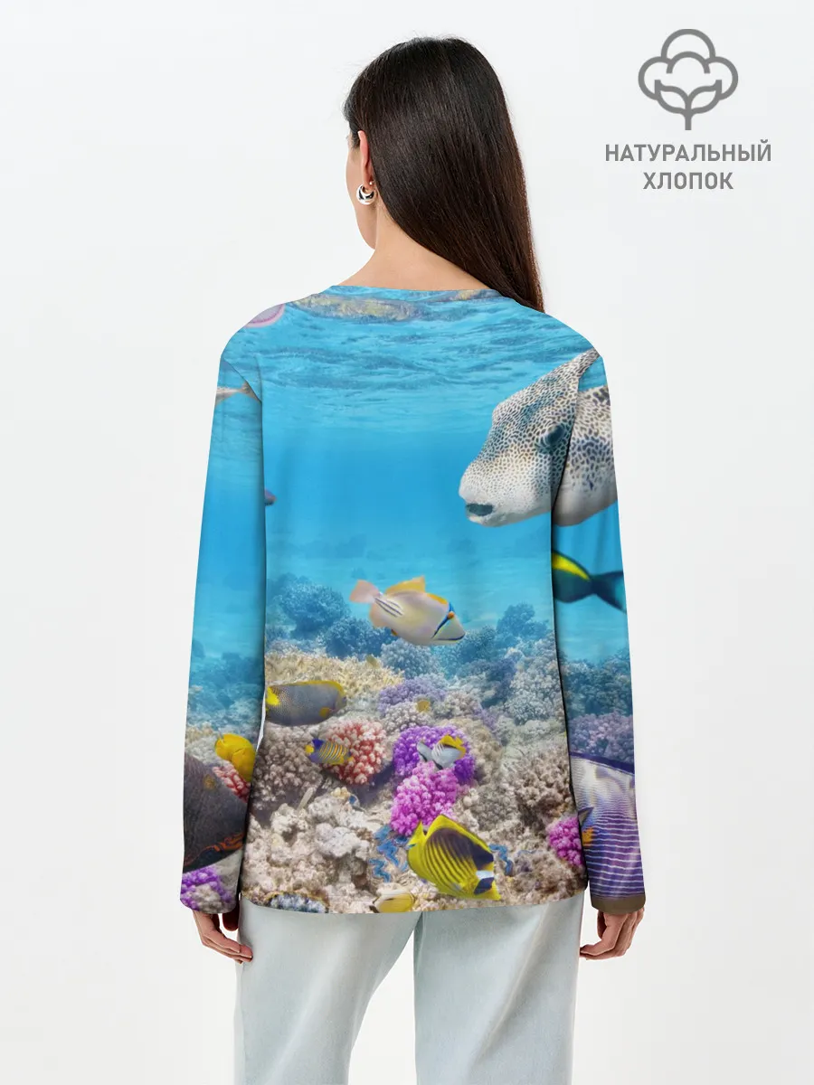 Лонгслив женский. Хлопок / Морской мир