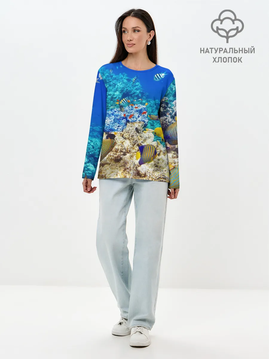 Лонгслив женский. Хлопок / Морской мир