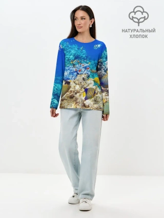 Лонгслив женский. Хлопок / Морской мир