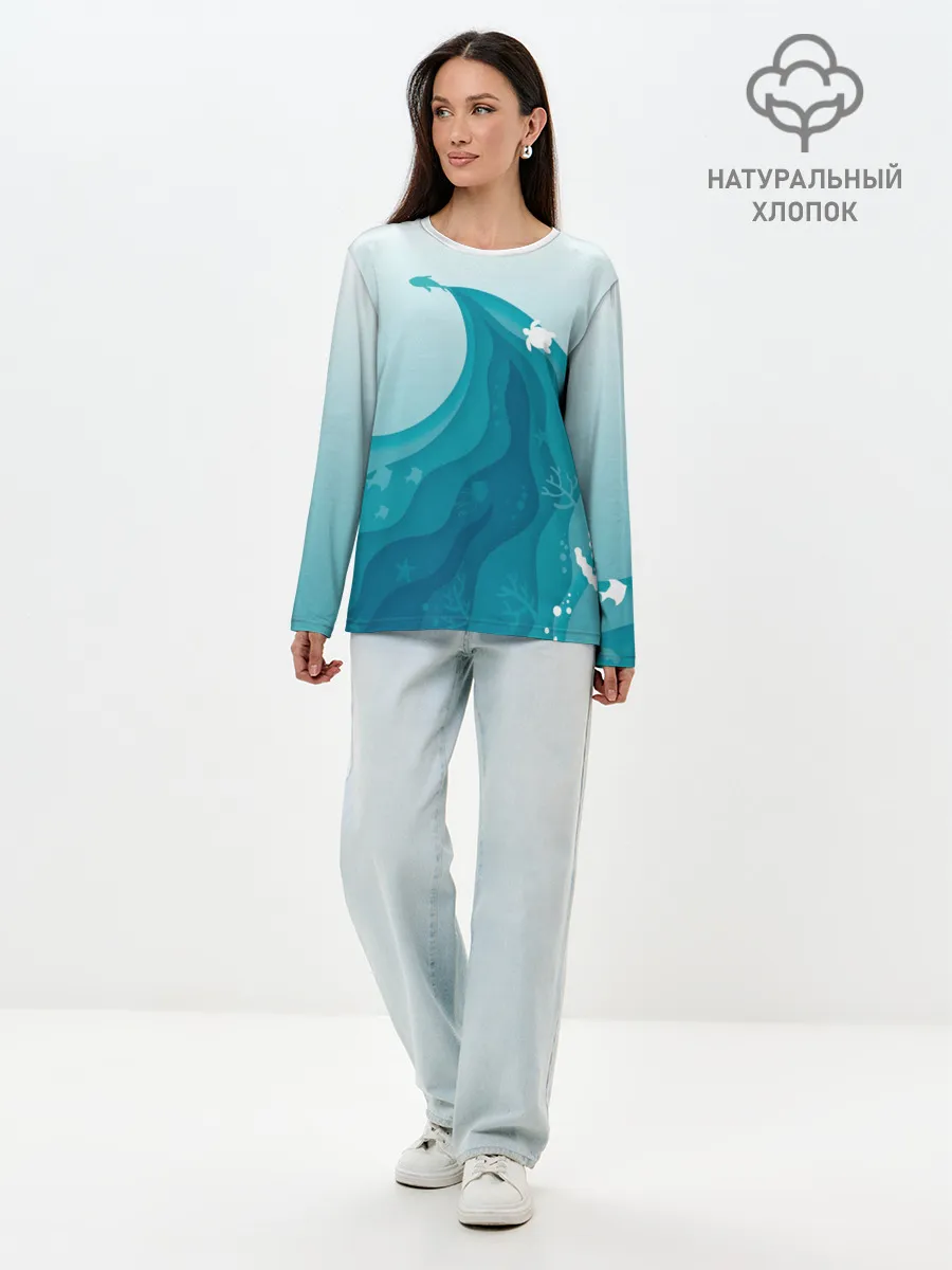 Лонгслив женский. Хлопок / Морские жители