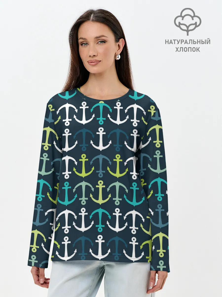 Лонгслив женский. Хлопок / Якоря