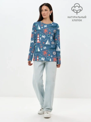 Лонгслив женский. Хлопок / Морские жители