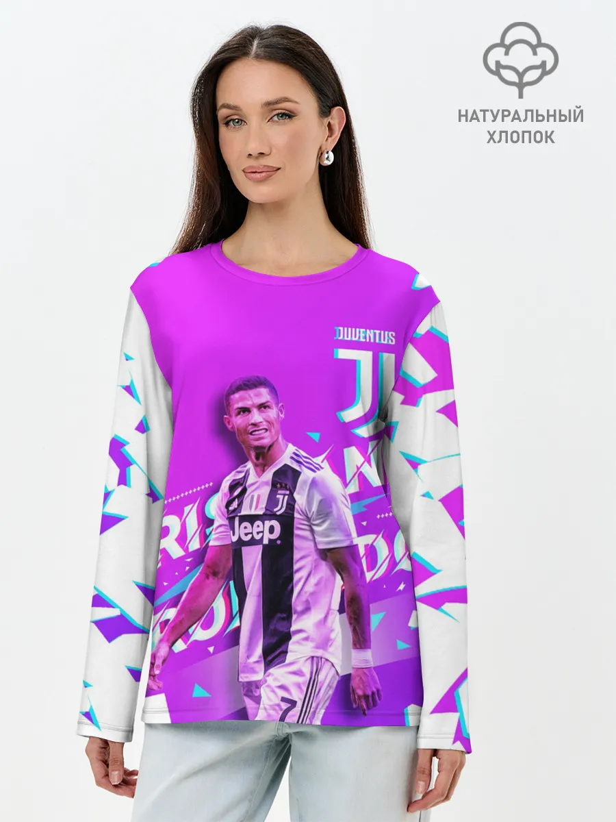 Лонгслив женский. Хлопок / КРИШТИАНУ РОНАЛДУ / НЕОН