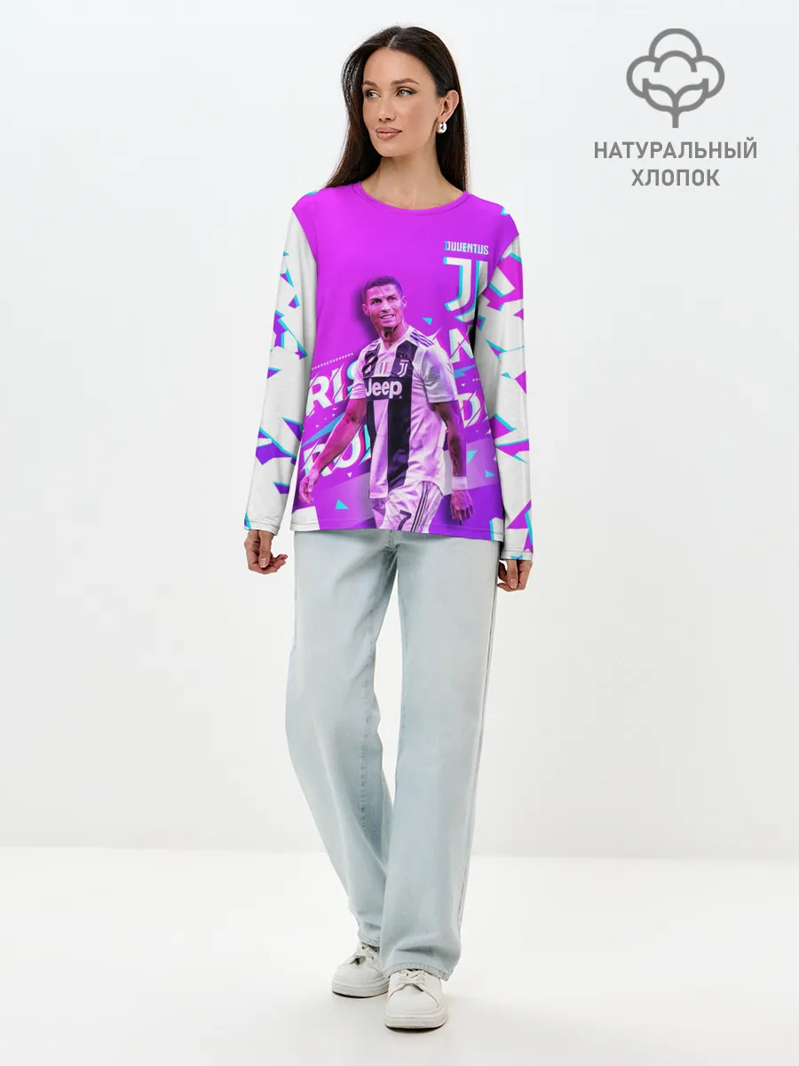 Лонгслив женский. Хлопок / КРИШТИАНУ РОНАЛДУ / НЕОН