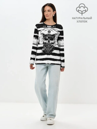 Лонгслив женский. Хлопок / ТЕЛЬНЯШКА ВМФ | ЧЕРЕП ФУРАЖКА