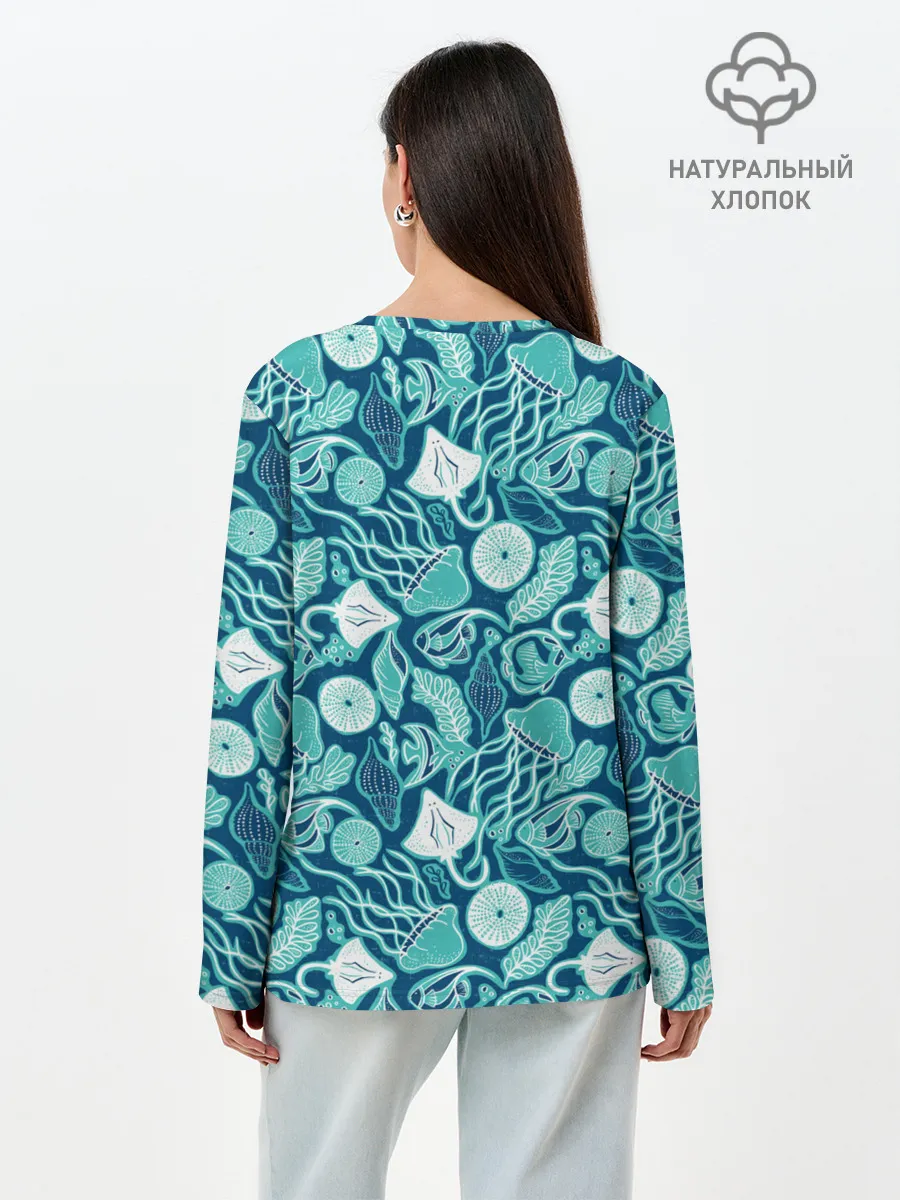 Лонгслив женский. Хлопок / Скаты и медузы