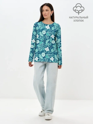 Лонгслив женский. Хлопок / Скаты и медузы