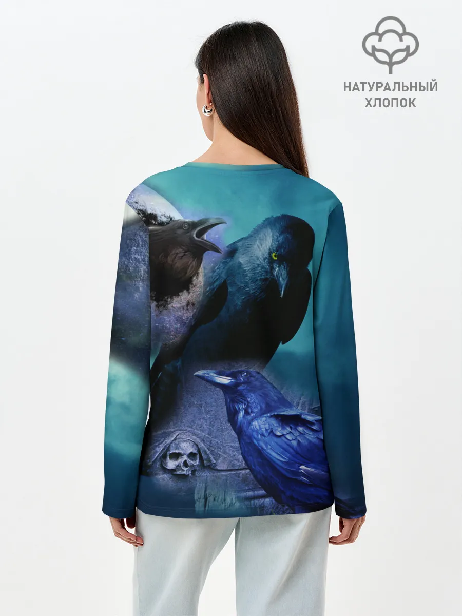 Лонгслив женский. Хлопок / Мистические вороны | Crows