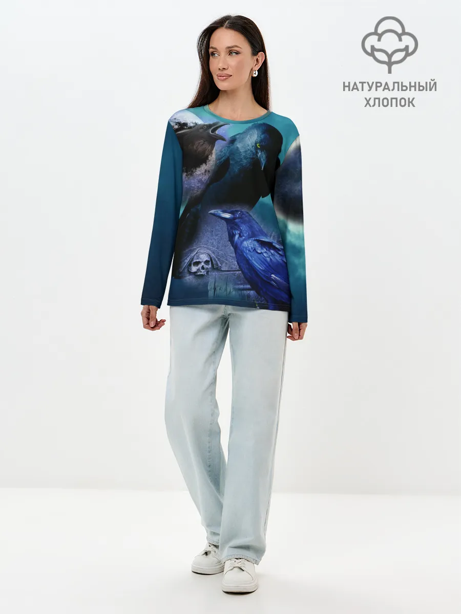 Лонгслив женский. Хлопок / Мистические вороны | Crows