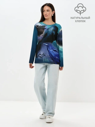 Лонгслив женский. Хлопок / Мистические вороны | Crows