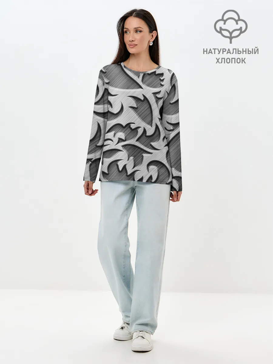 Лонгслив женский. Хлопок / Монохромный узор