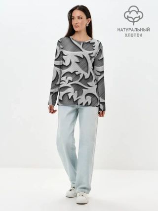 Лонгслив женский. Хлопок / Монохромный узор