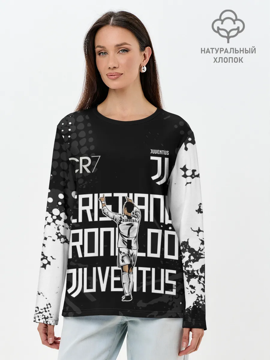 Лонгслив женский. Хлопок / КРИШТИАНУ РОНАЛДУ / ЮВЕНТУС