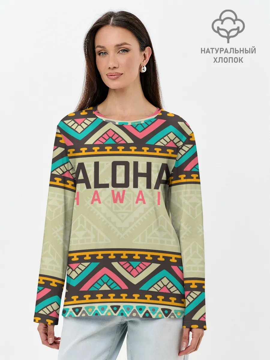 Лонгслив женский. Хлопок / АЛОХА ГАВАЙИ, ALOHA, SUMMER