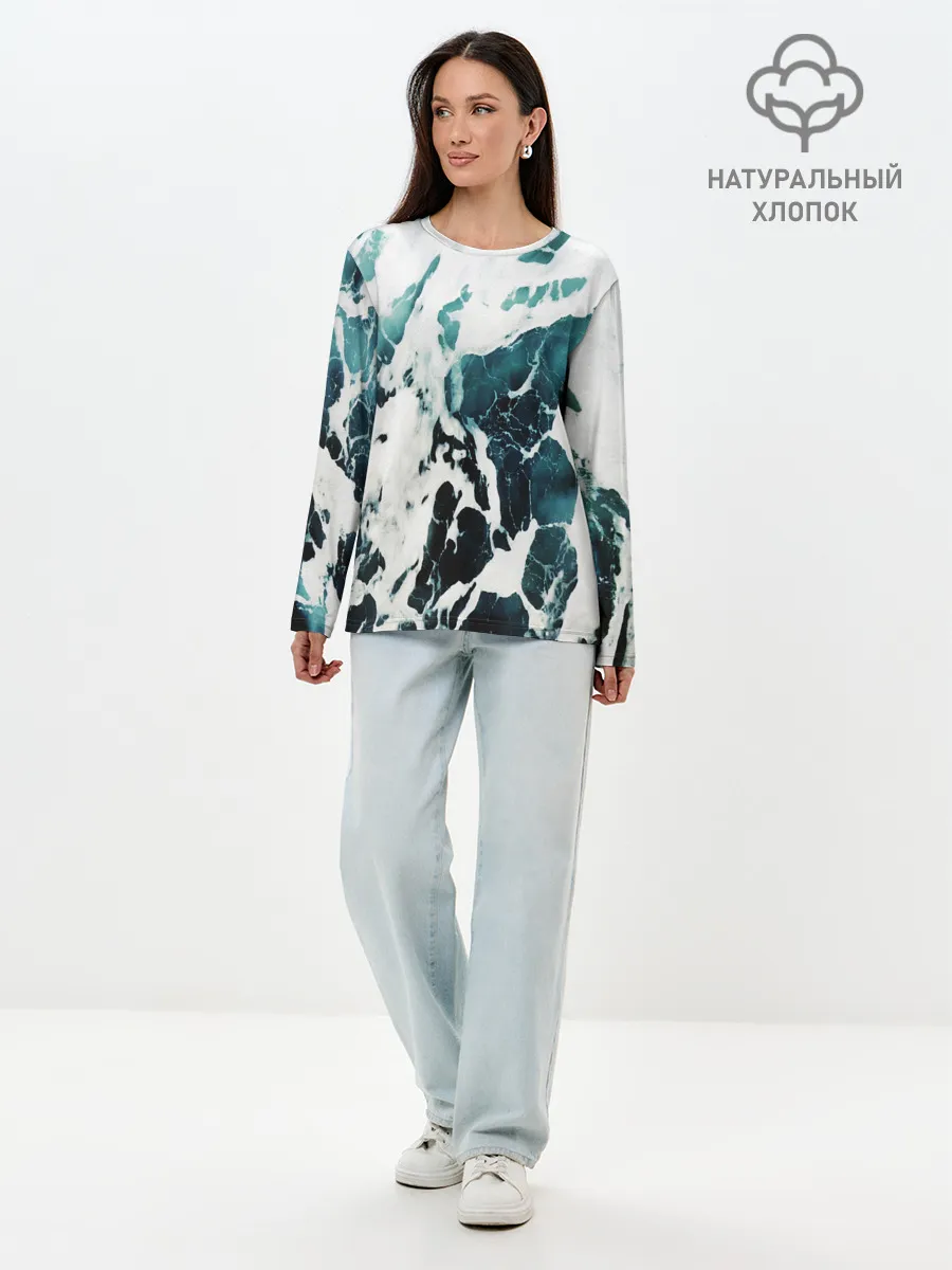 Лонгслив женский. Хлопок / море