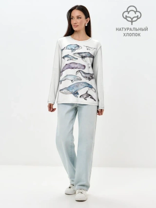 Лонгслив женский. Хлопок / киты