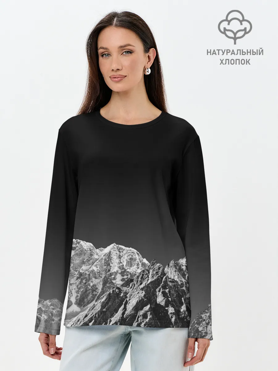 Лонгслив женский. Хлопок / ГОРЫ В МОЕМ СЕРДЦЕ | КАМУФЛЯЖ