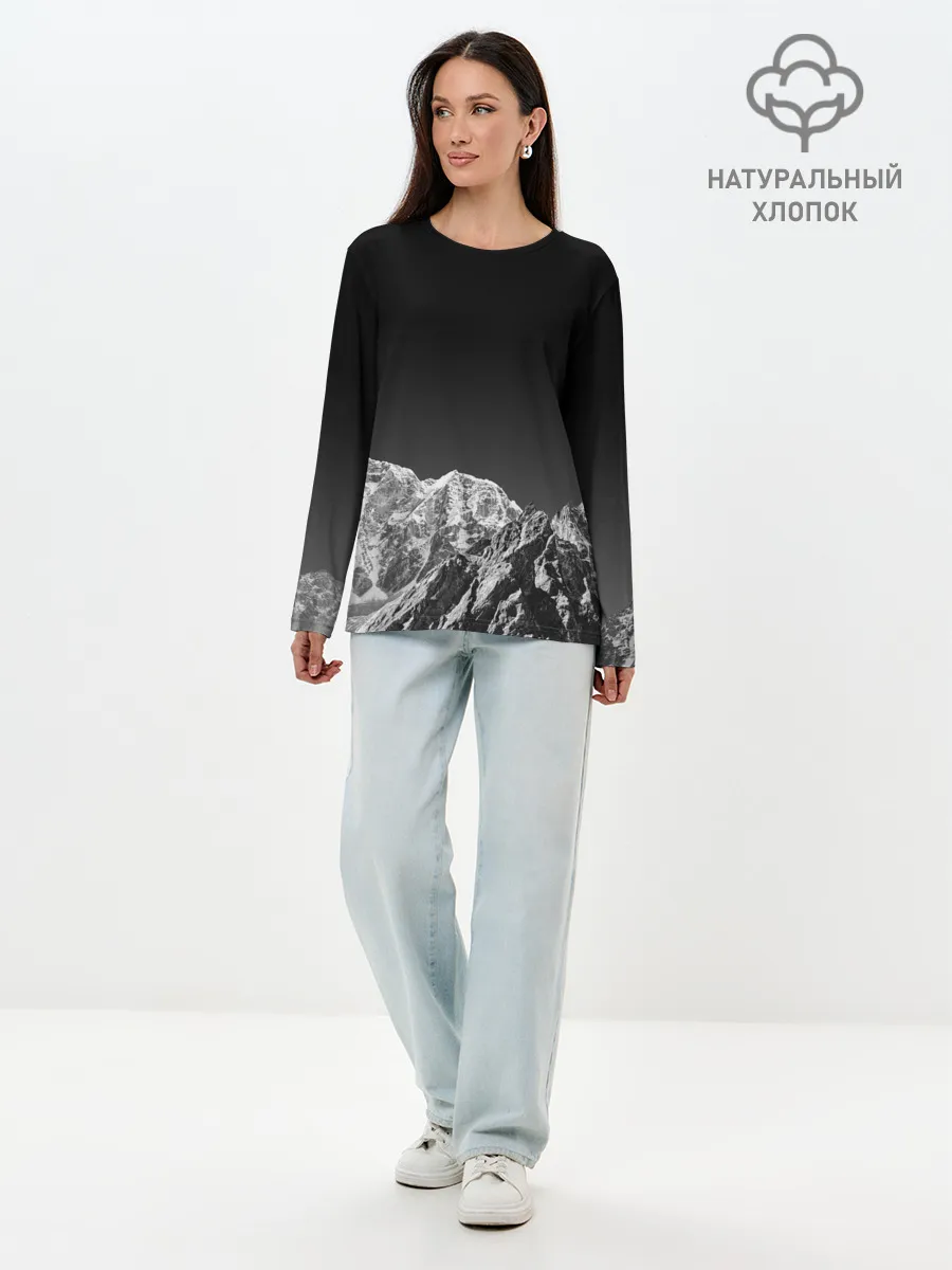 Лонгслив женский. Хлопок / ГОРЫ В МОЕМ СЕРДЦЕ | КАМУФЛЯЖ