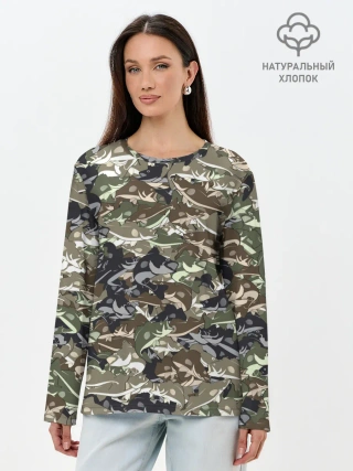 Лонгслив женский. Хлопок / Камуфляж для рыбака