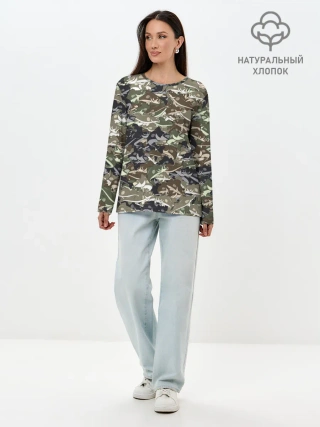 Лонгслив женский. Хлопок / Камуфляж для рыбака
