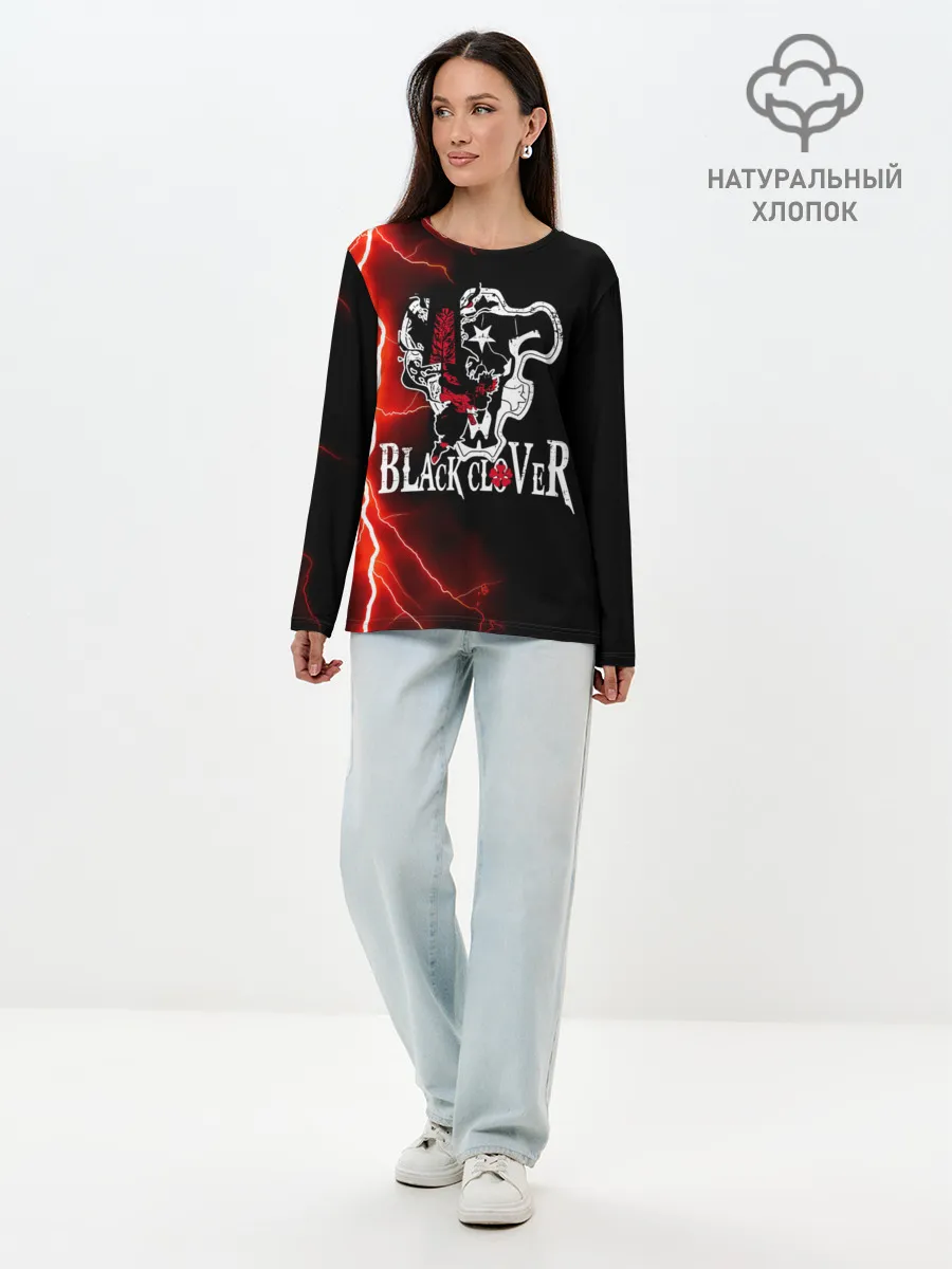 Лонгслив женский. Хлопок / Черные быки | Черный Клевер