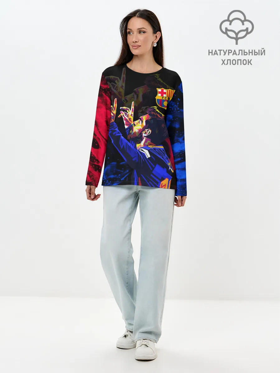 Лонгслив женский. Хлопок / ЛИОНЕЛЬ МЕССИ / ОГОНЬ / FIRE