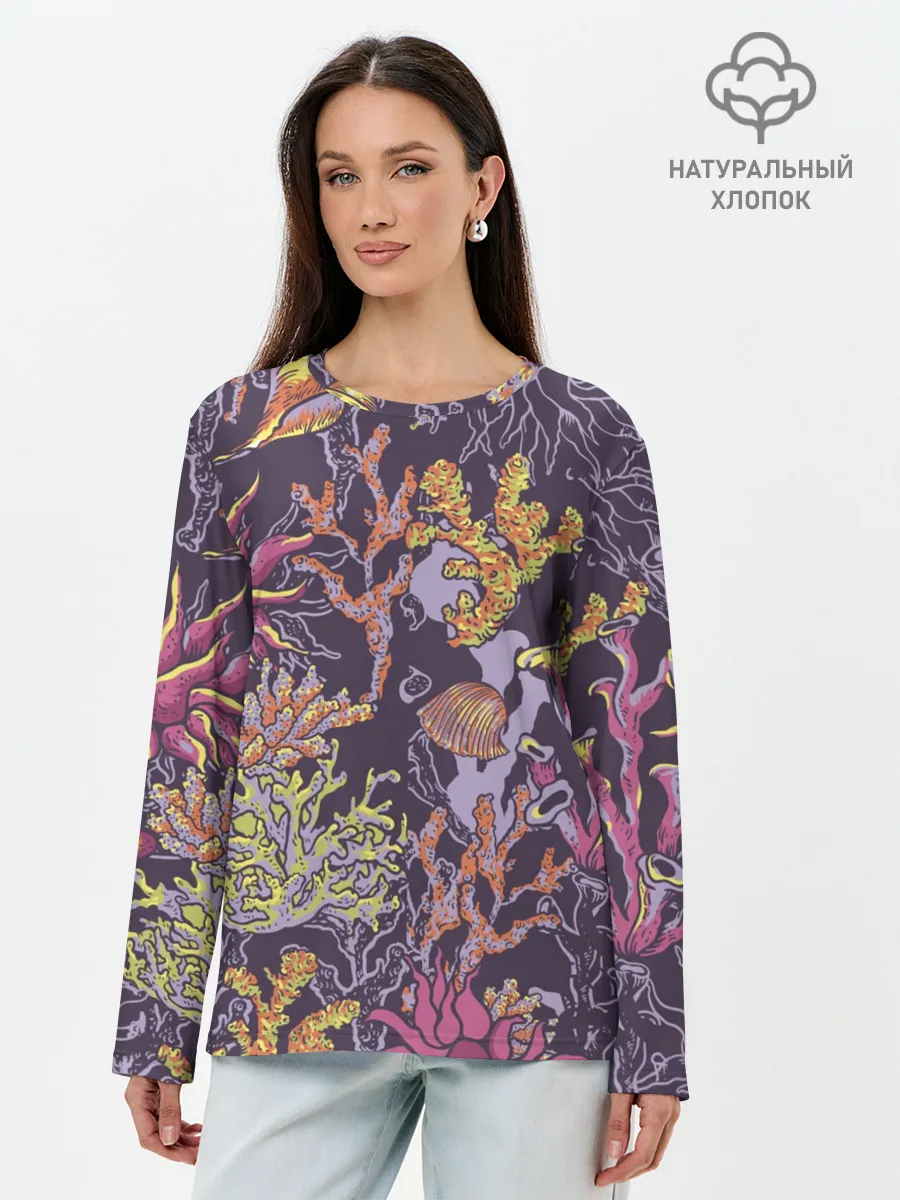 Лонгслив женский. Хлопок / Кораллы