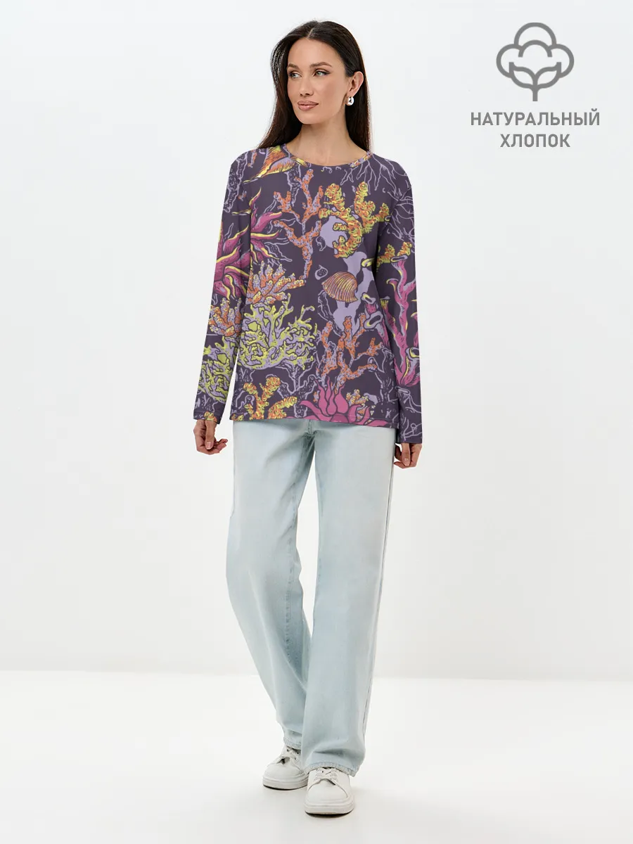 Лонгслив женский. Хлопок / Кораллы