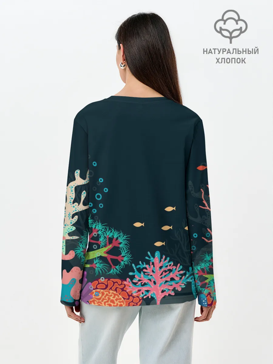 Лонгслив женский. Хлопок / Морской пейзаж
