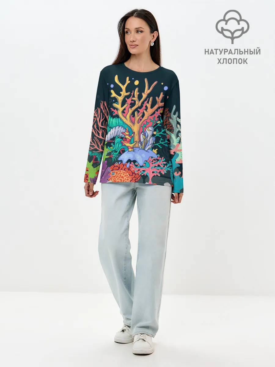 Лонгслив женский. Хлопок / Морской пейзаж