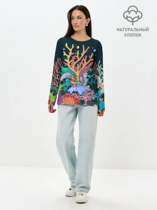 Лонгслив женский. Хлопок / Морской пейзаж