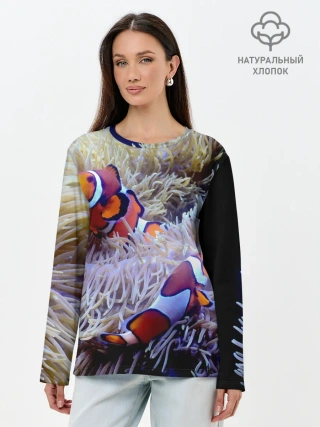 Лонгслив женский. Хлопок / Клоуны в актинии