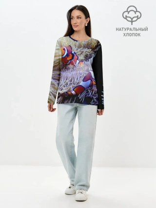 Лонгслив женский. Хлопок / Клоуны в актинии