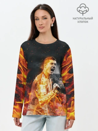 Лонгслив женский. Хлопок / РОБЕРТ ЛЕВАНДОВСКИ / ОГОНЬ