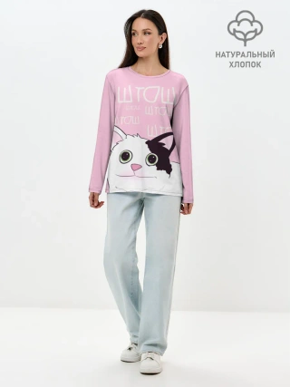 Лонгслив женский. Хлопок / котик штош