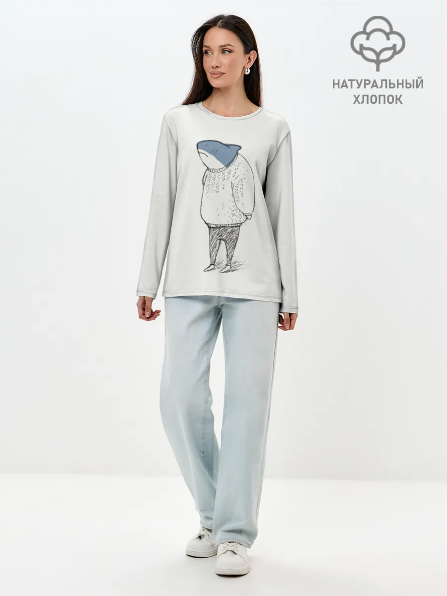 Лонгслив женский. Хлопок / акула в свитере