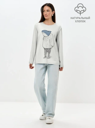 Лонгслив женский. Хлопок / акула в свитере