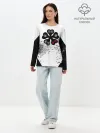 Лонгслив женский. Хлопок / Чёрный клевер с иероглифами
