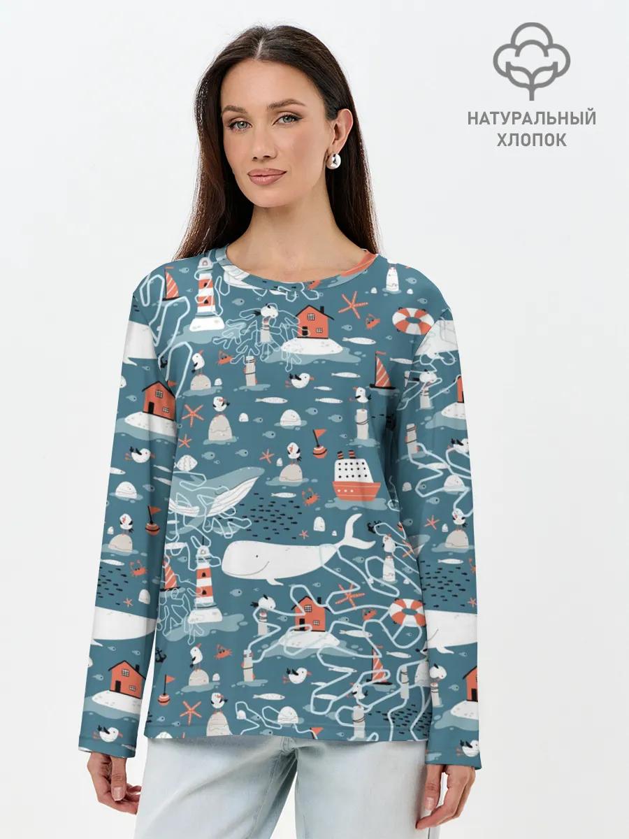 Лонгслив женский. Хлопок / Море и его жители