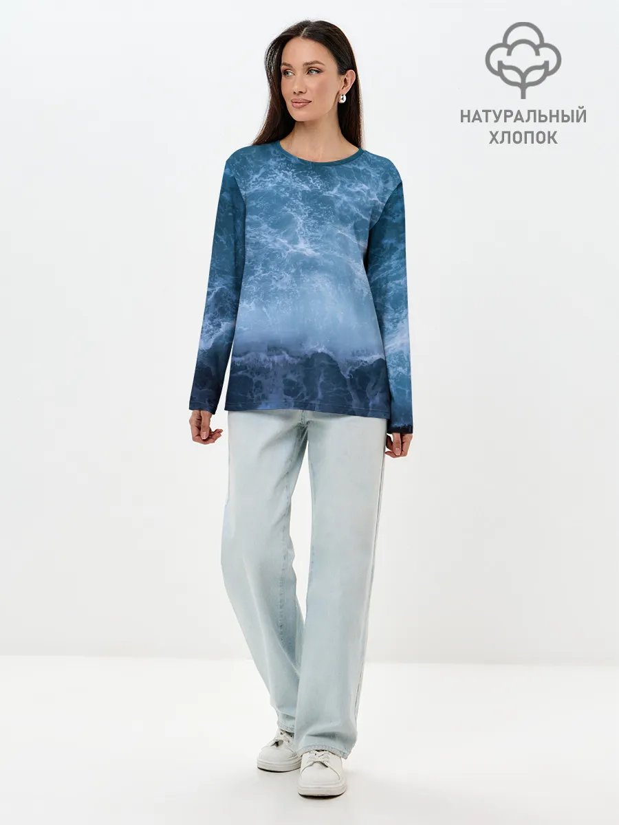 Лонгслив женский. Хлопок / океан