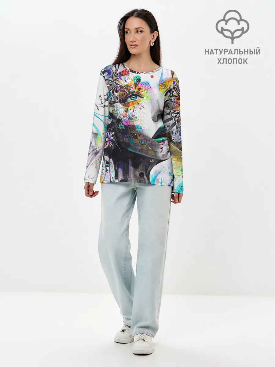 Лонгслив женский. Хлопок / Абстрактная