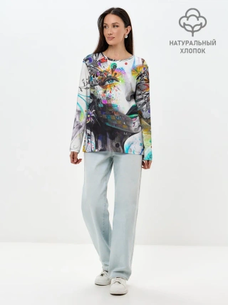 Лонгслив женский. Хлопок / Абстрактная