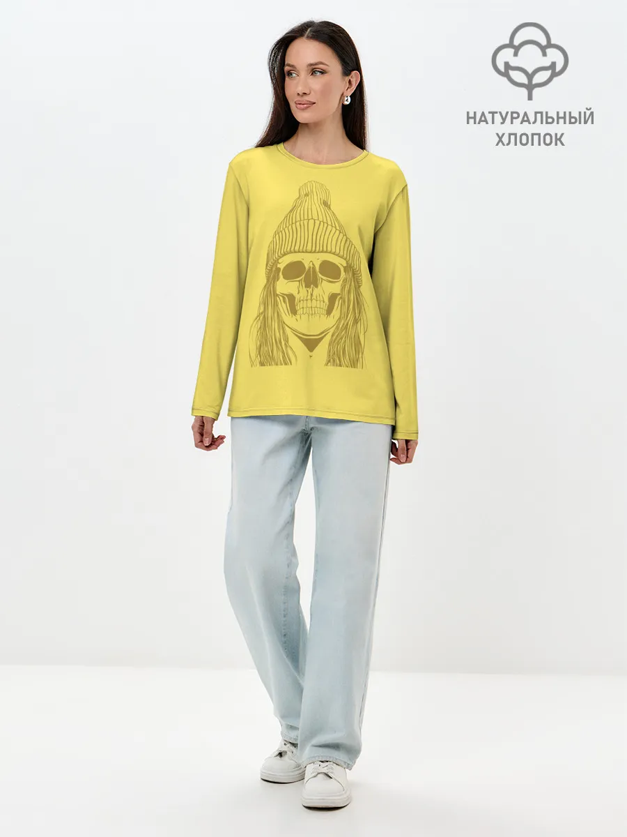 Лонгслив женский. Хлопок / Черно БелЫй ЧереП