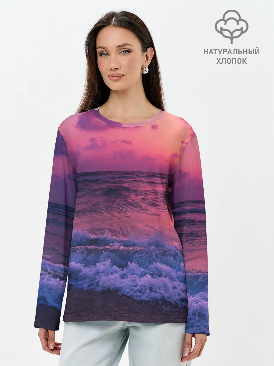 Лонгслив женский. Хлопок / Закат на берегу