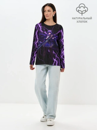Лонгслив женский. Хлопок / Keqing Genshin Impact / Молния