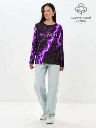 Лонгслив женский. Хлопок / GENSHIN IMPACT МОЛНИЯ НЕОН