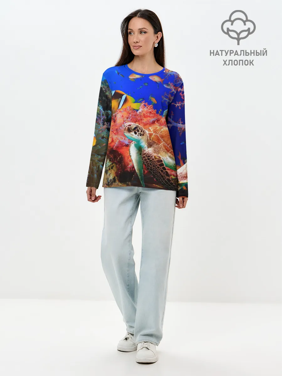 Лонгслив женский. Хлопок / Морская черепаха